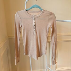 Aerie Beige Long Sleeve Henley Top